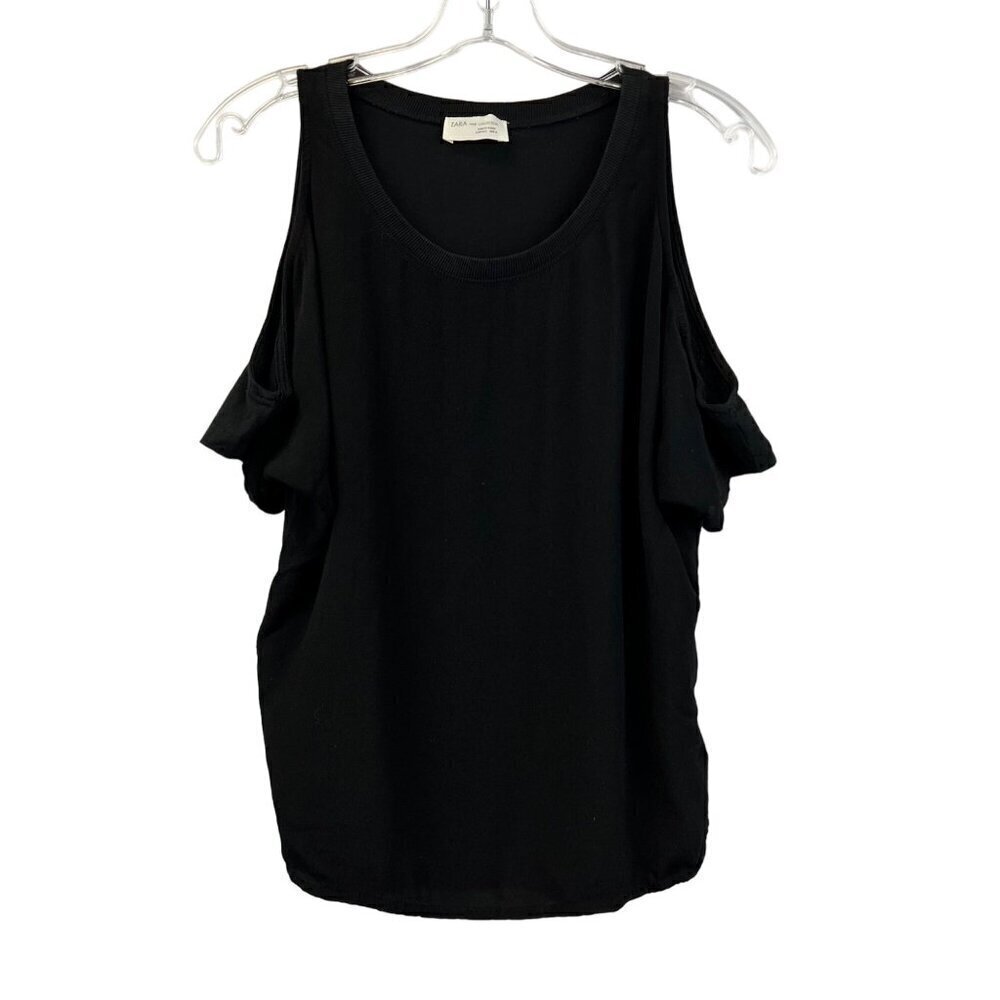 Zara Women’s Scoop Neck Cold Shoulder Short Sleeve Blouse Black Small